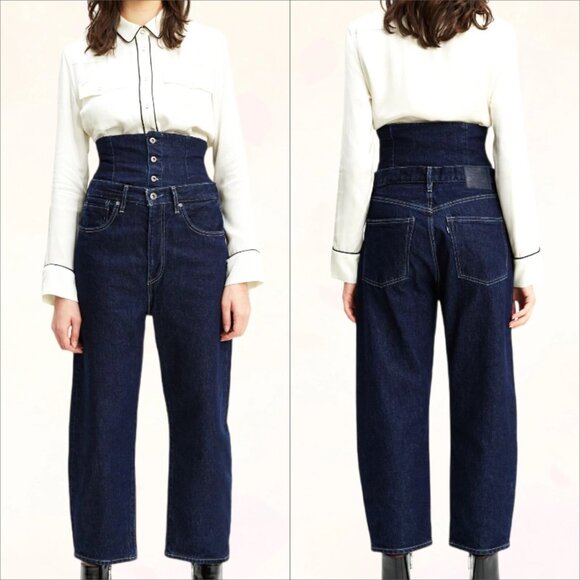 Levi’s Made & Crafted Womens Cinch Barrel Dark Wash Jean Trouser Size 25 (28x24) - Picture 1 of 9